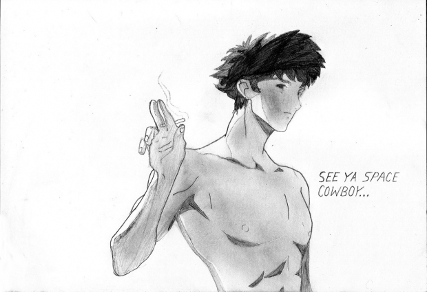Spike... shirtless.